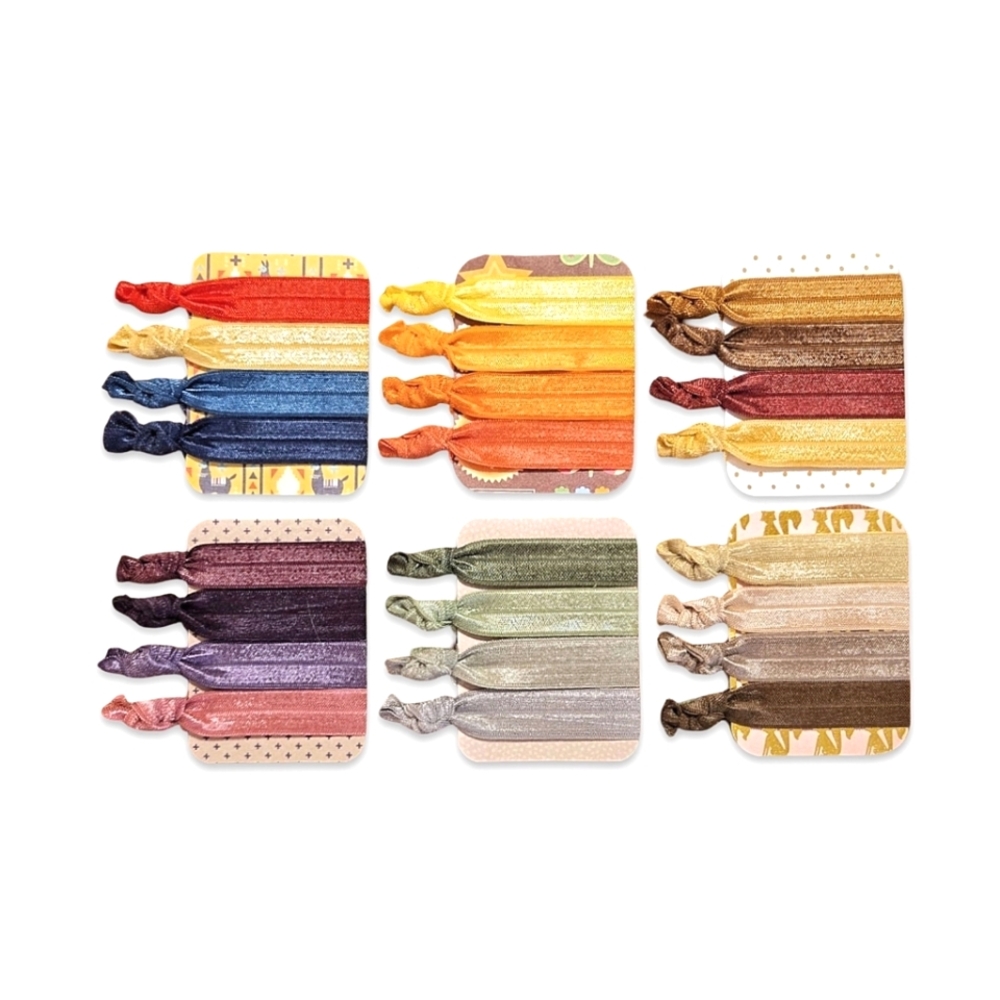 6 Sets of 4-Pack Creaseless FOE Hair Ties Solid Colors Earthtones 24 Hair Ties